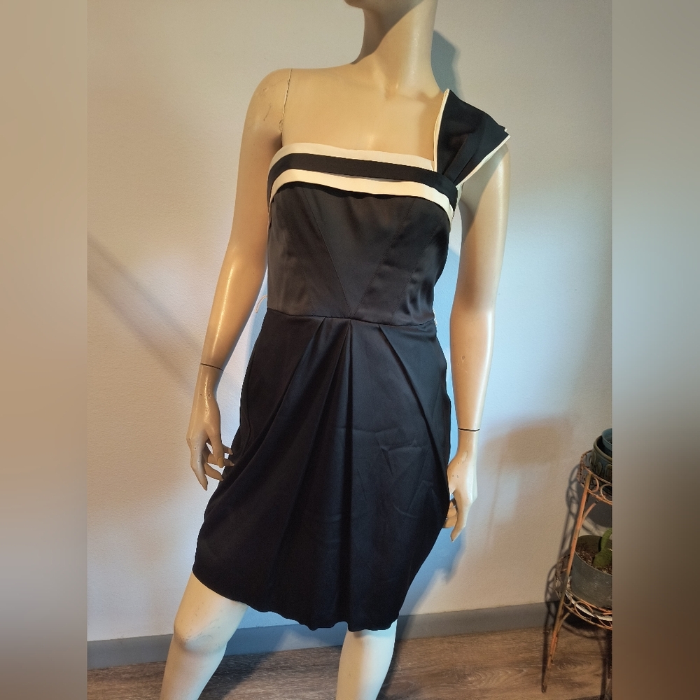 BCBG Max Azria Black and White One-Shoulder Dress